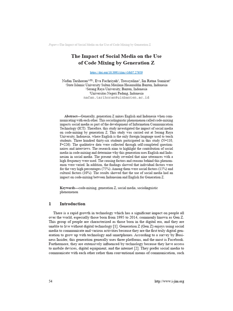 The Impact of Social Media on the Use of Code Mixing by Generation Z ...