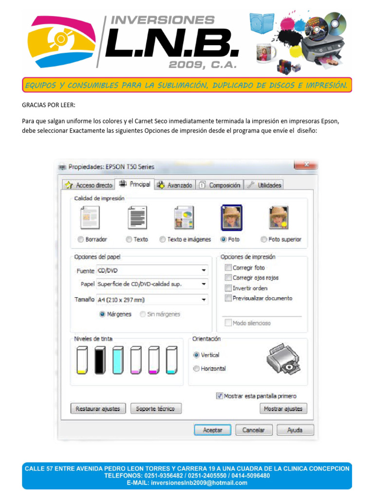 Guía de Impresión en Epson T50/R Series | PDF | Impresora (Computación)