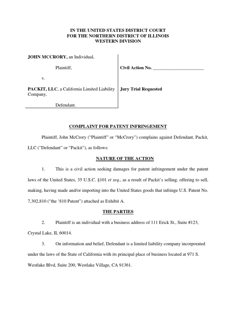 McCrory v. Packit PDF Patent Infringement Lawsuit