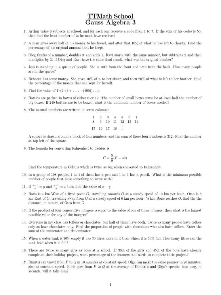 2024 Spring L2 Gause 0308 Algebra 3 | PDF | Numbers | Mathematics