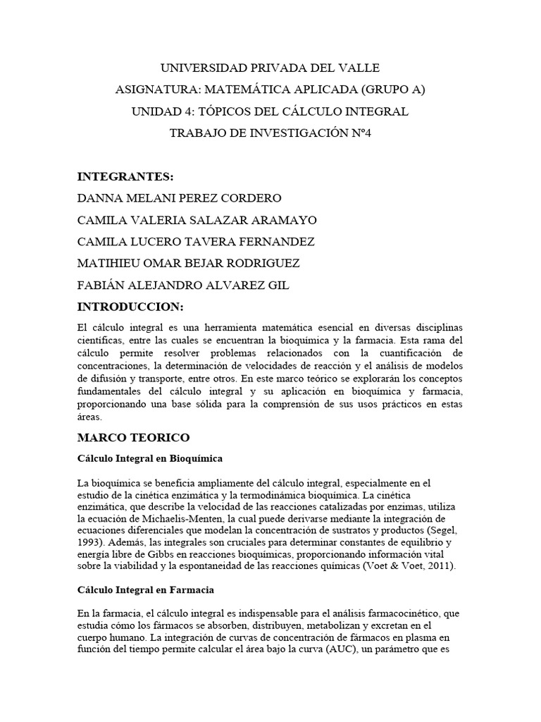 Cálculo Integral en Bioquímica y Farmacia | PDF | Enzima | Medicamentos ...