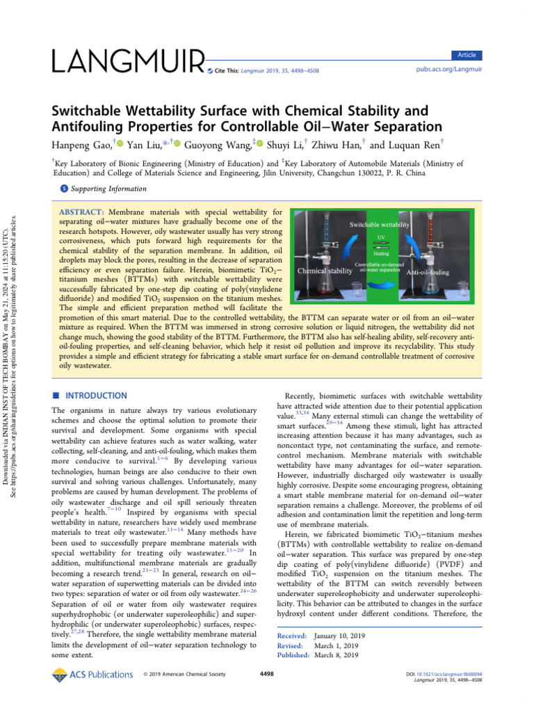 Gao Et Al 2019 Switchable Wettability Surface With Chemical Stability ...