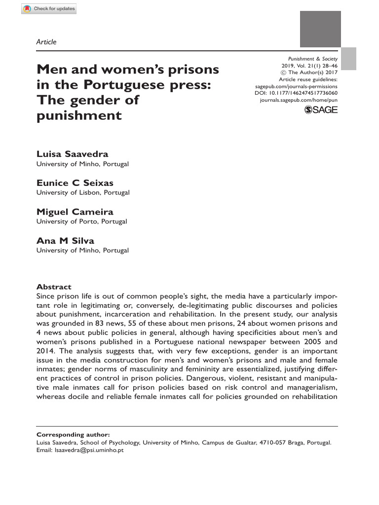 Saavedra Et Al 2017 Men and Women S Prisons in The Portuguese Press The ...