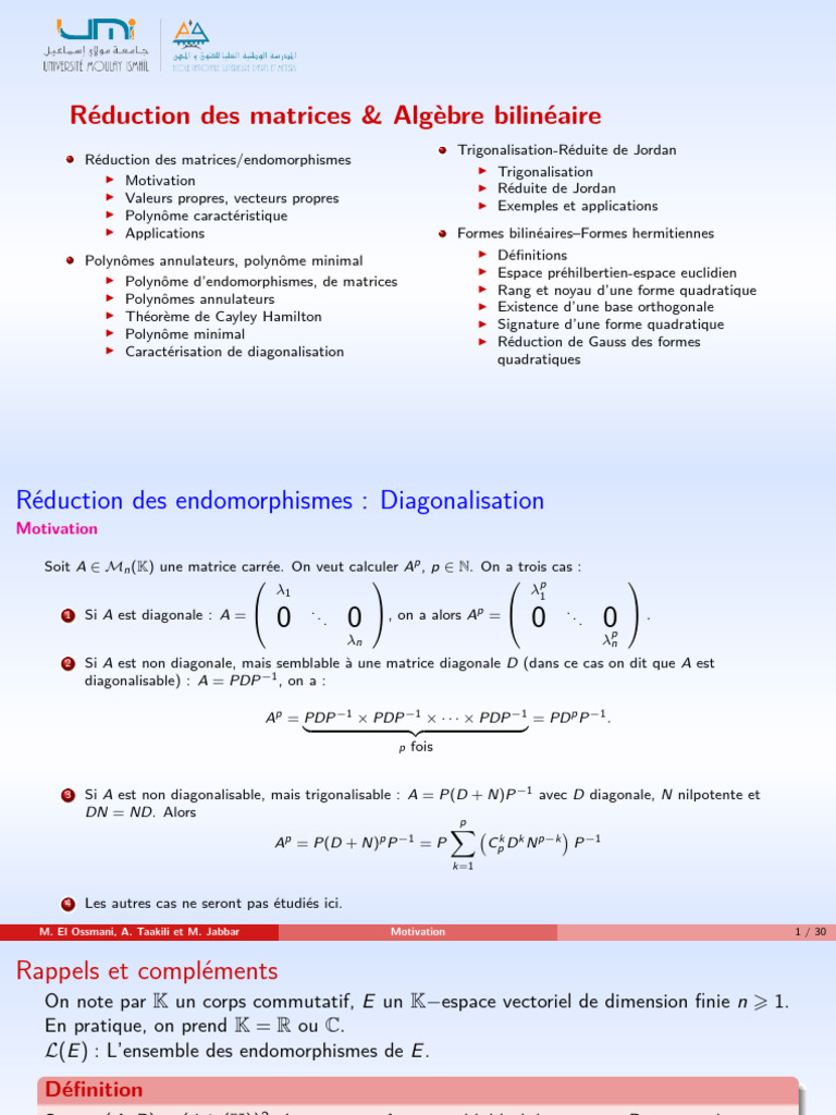 Réduction des Matrices et Algèbre Bilinéaire | PDF | Valeur propre ...