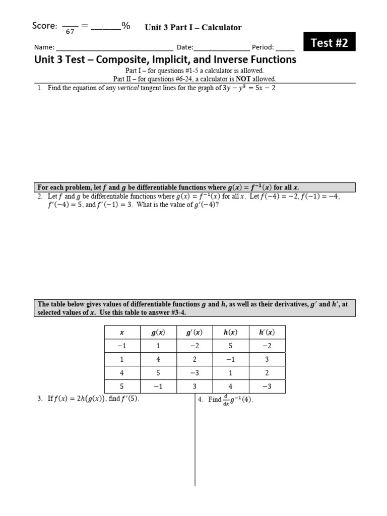 U3 Test 2 SHAREABLE | PDF | Tangent | Derivative