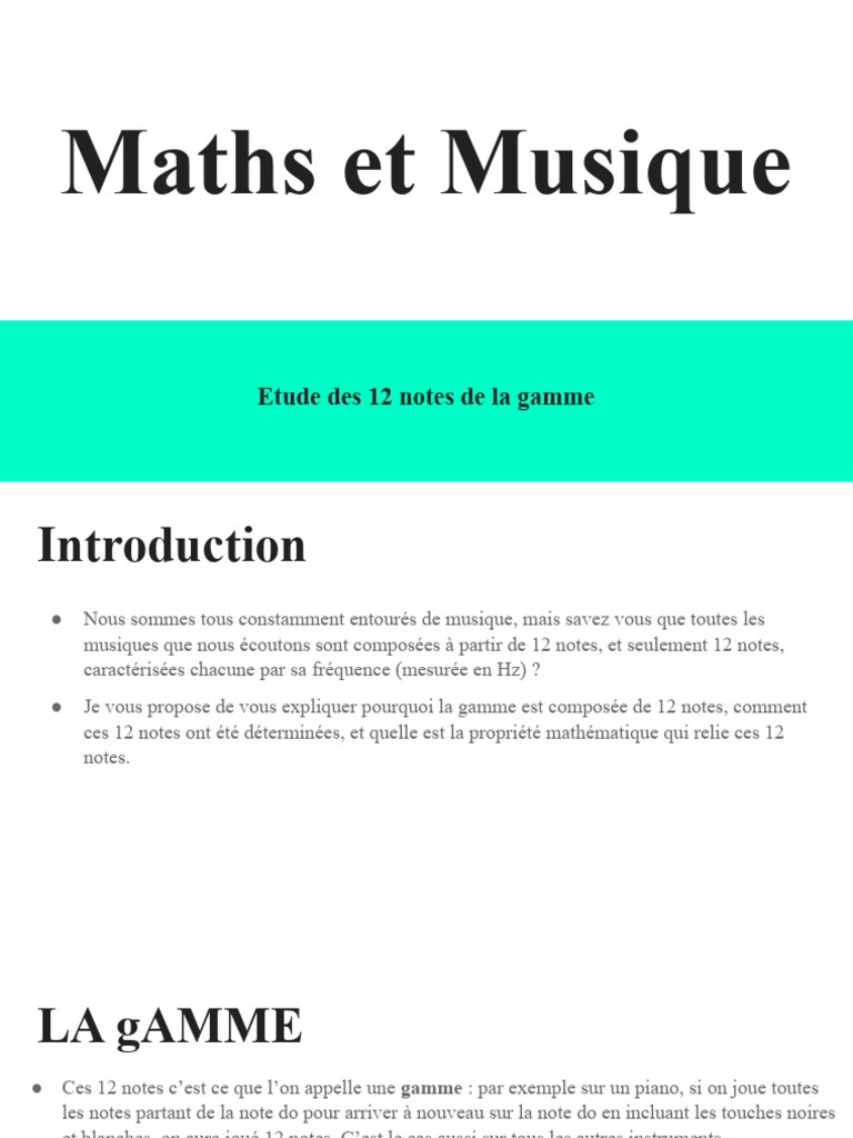 Maths Et Musique V2 | PDF | Gamme musicale | Intervalle (Musique)