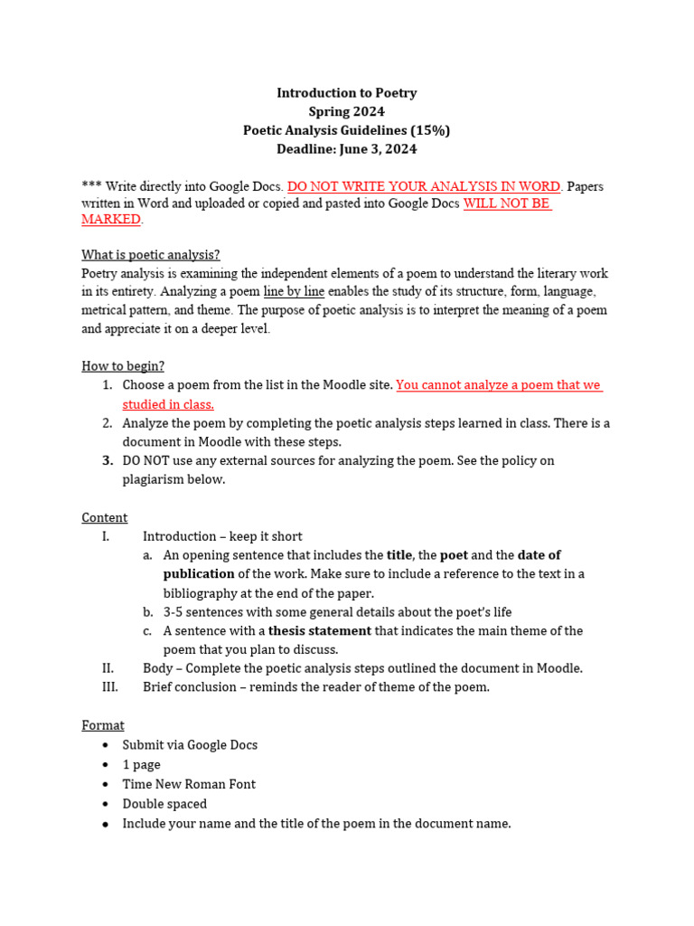 Poetic Analysis Spring 2024 | PDF | Poetry | Plagiarism