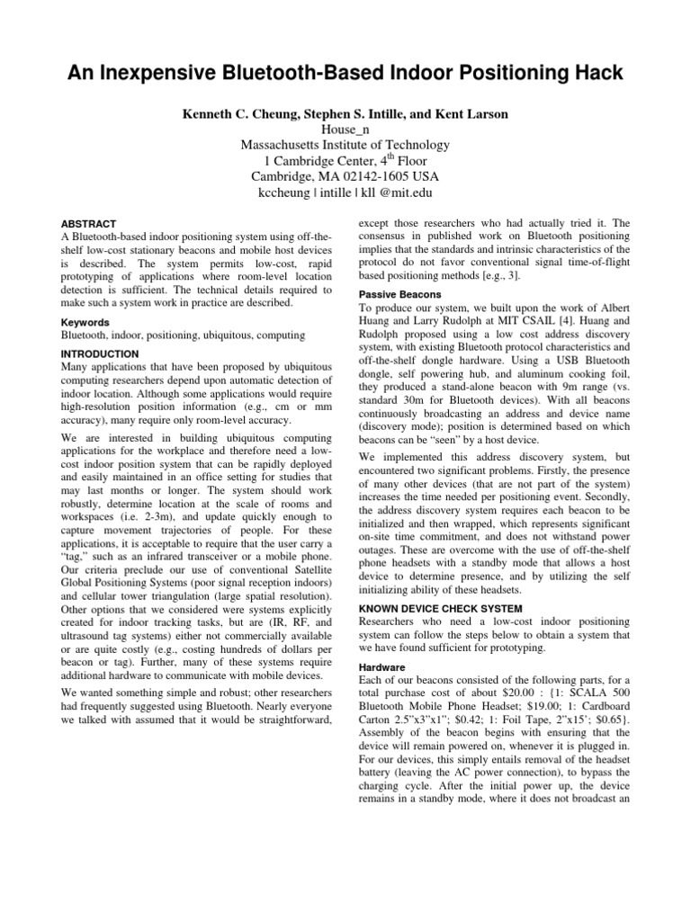 Bluetooth Indoor Positioning System | PDF