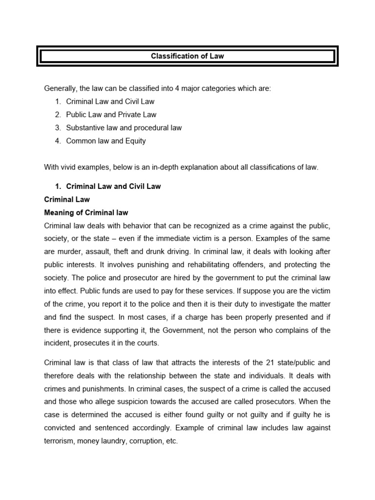 Major Classifications of Law Explained | PDF | Crime & Violence | Crimes