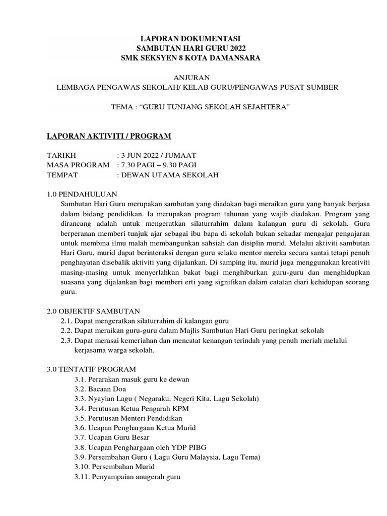 Laporan Sambutan Hari Guru 2022 | PDF | Karier & Perkembangan