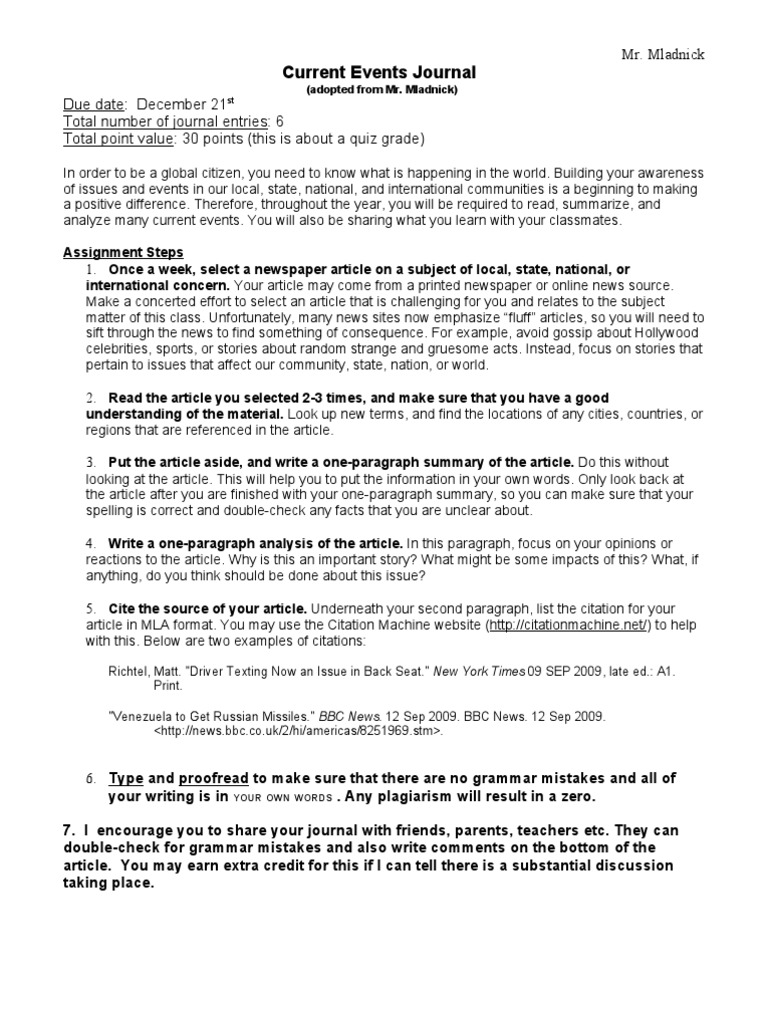 Current Events Journal Pdf Citation News