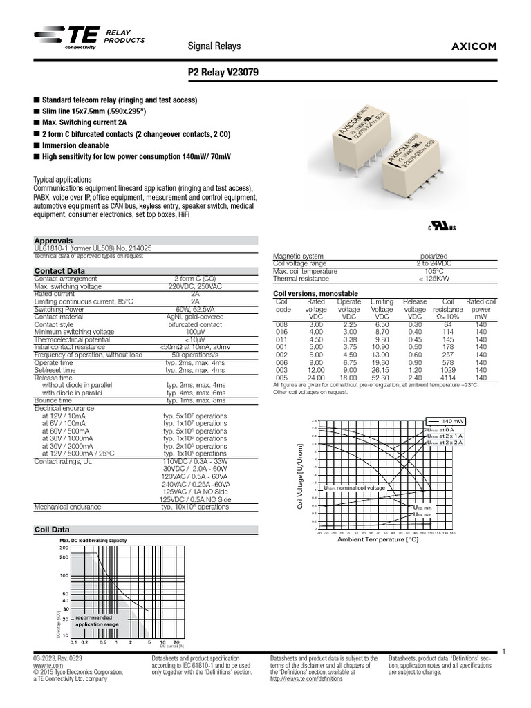 AXICOM Signal Relays Datasheet | PDF | Relay | Inductor
