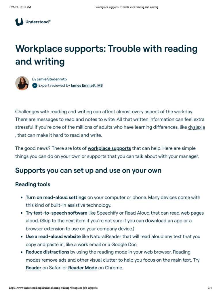Understood - Workplace Supports - Trouble With Reading and Writing ...