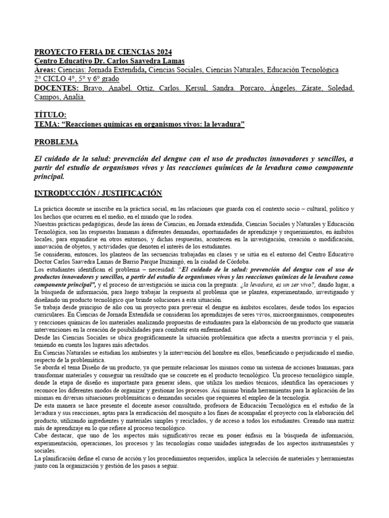 Proyecto Feria de Ciencias 2024 | PDF | Aprendizaje | Planificación
