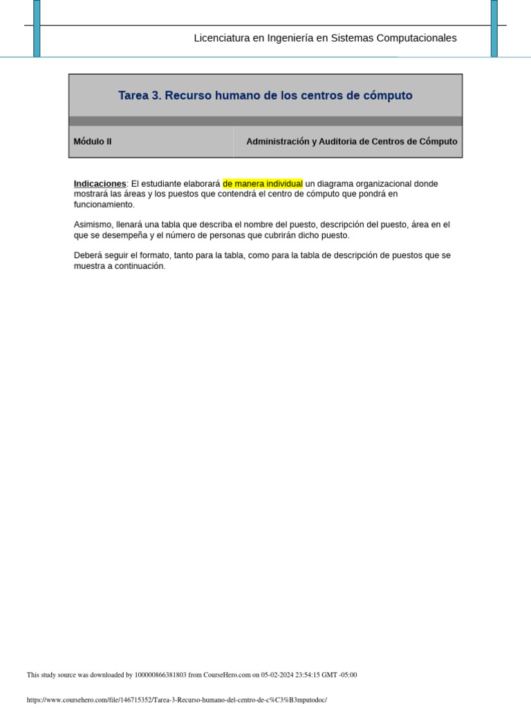 Tarea 3. Recurso Humano Del Centro de C Mputo | PDF | Soporte técnico ...