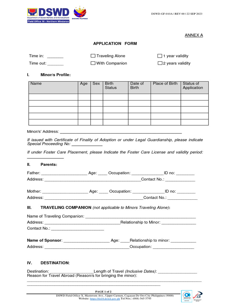 DSWD-GF-010A Application Form | PDF | Parent | Legal Guardian