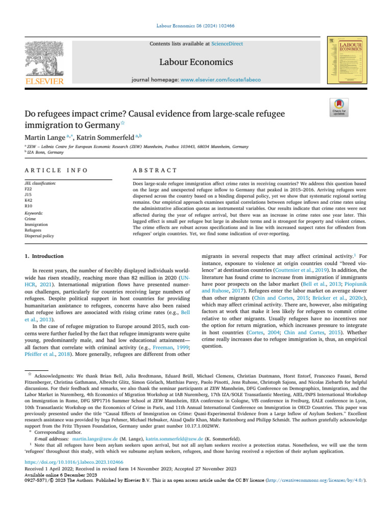 Refugee Immigration and Crime in Germany | PDF | Immigration | Refugee