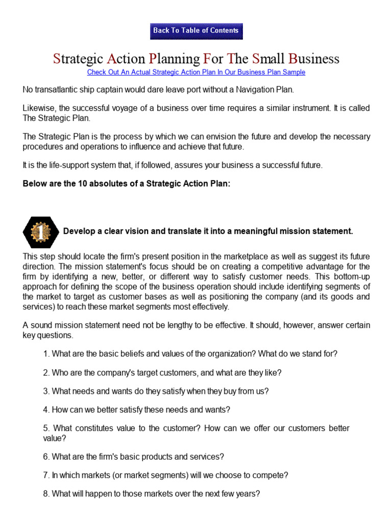 Strategic Action Planning for Small Businesses | PDF | Strategic ...