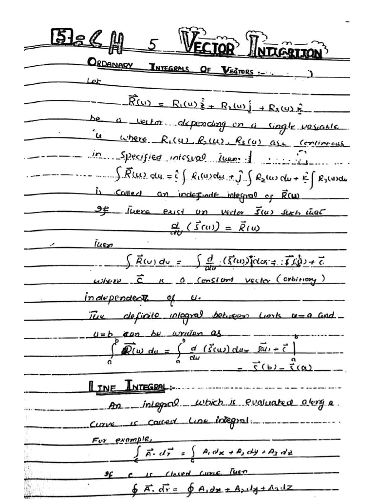 Ch 5 vector integration schaum s outline handwritten notes solved