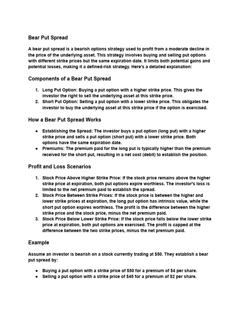 Bear Put Spread Pdf Put Option Option Finance