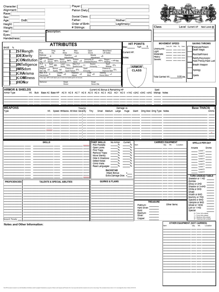 Hackmaster 4e Character Sheet v1.13 | PDF | Role Playing Games