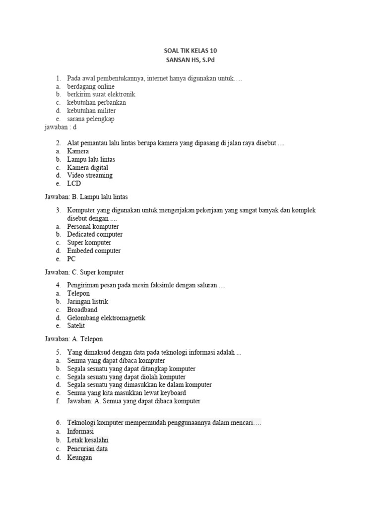 Soal Tik Kelas 10 Pdf