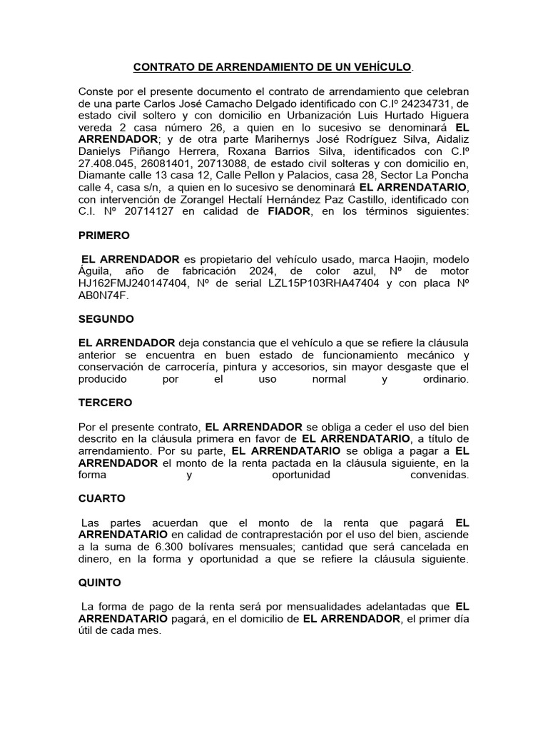 Contrato alquiler de moto | PDF
