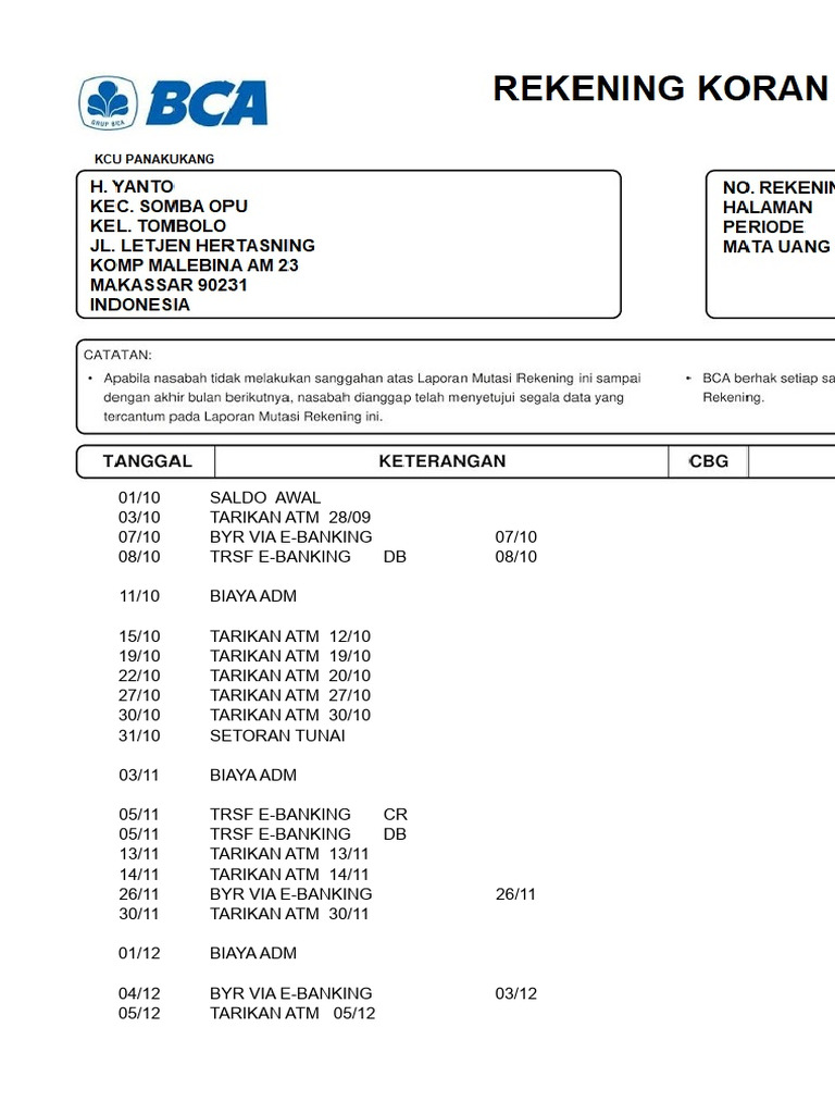 Rekening Koran Bcaxlsx Compress | PDF