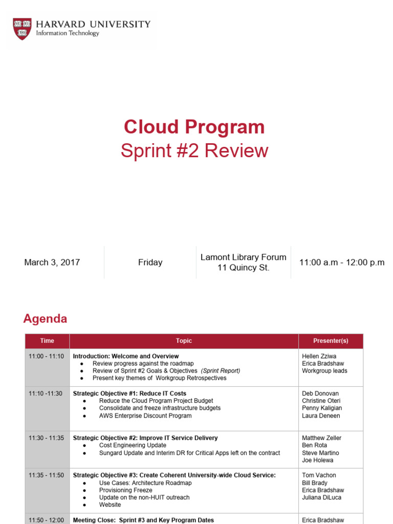 Cloud Program Sprint #2 Review Summary | PDF | Budget | Infrastructure