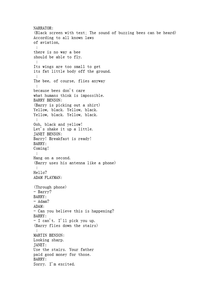 Bee Movie Script Excerpt: Graduation Day | PDF | Bees | Honey