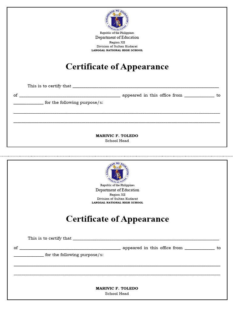 Langgal NHS Certificate of Appearance-Template | PDF | Business