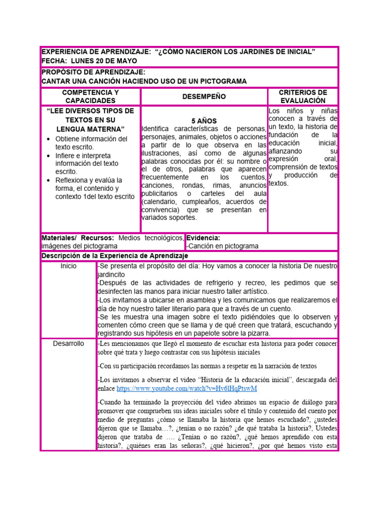 Historia de Jardines de Inicial para Niños | PDF | Educación de la ...