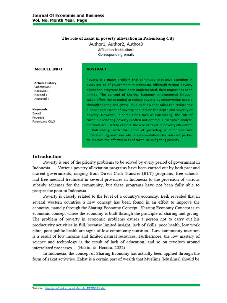 The role of zakat in poverty alleviation in palembang city journal of