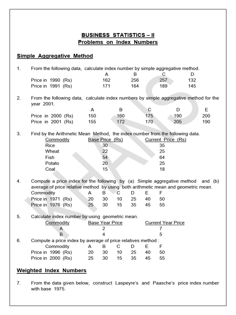 Problems on Index Numbers | PDF | Cost Of Living | Price Indices image.