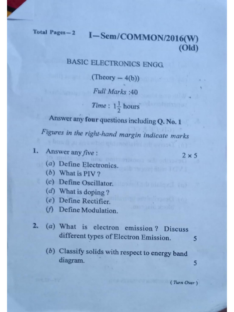 Basic Electronics 2016 Questions | PDF
