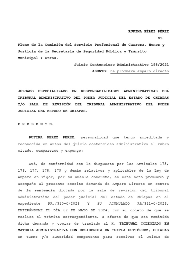Amparo Directo de Rufina Pérez Pérez | PDF | Sentencia (ley) | Caso de ley