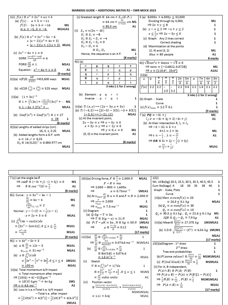 Additional Maths P2 Marking Guide 2023 | PDF | Mathematical Objects ...