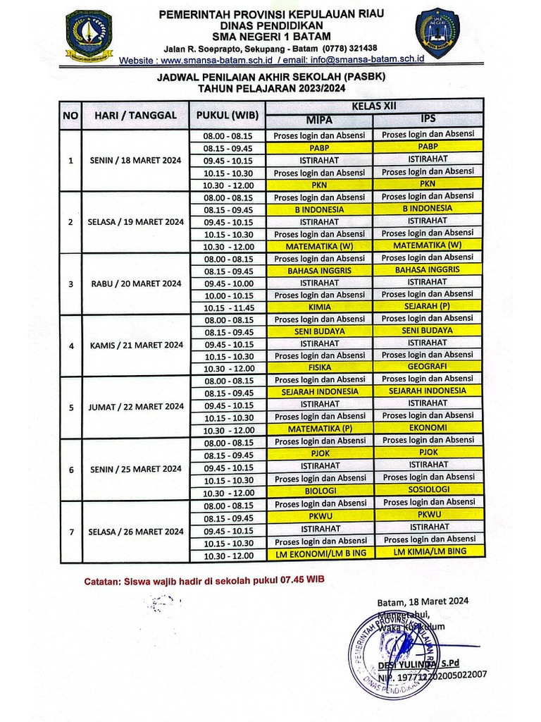 Jadwal Ujian Pasbk 2023 - 2024 | PDF
