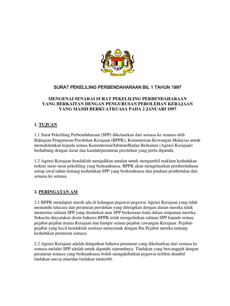 Surat Pekeliling Perbendaharaan 1997 | PDF
