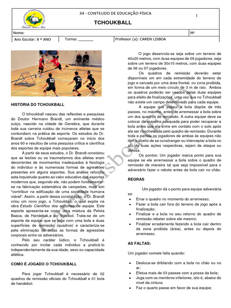 34 Atividade 8 Anos A, B, C Tchoukball | PDF | Esportes