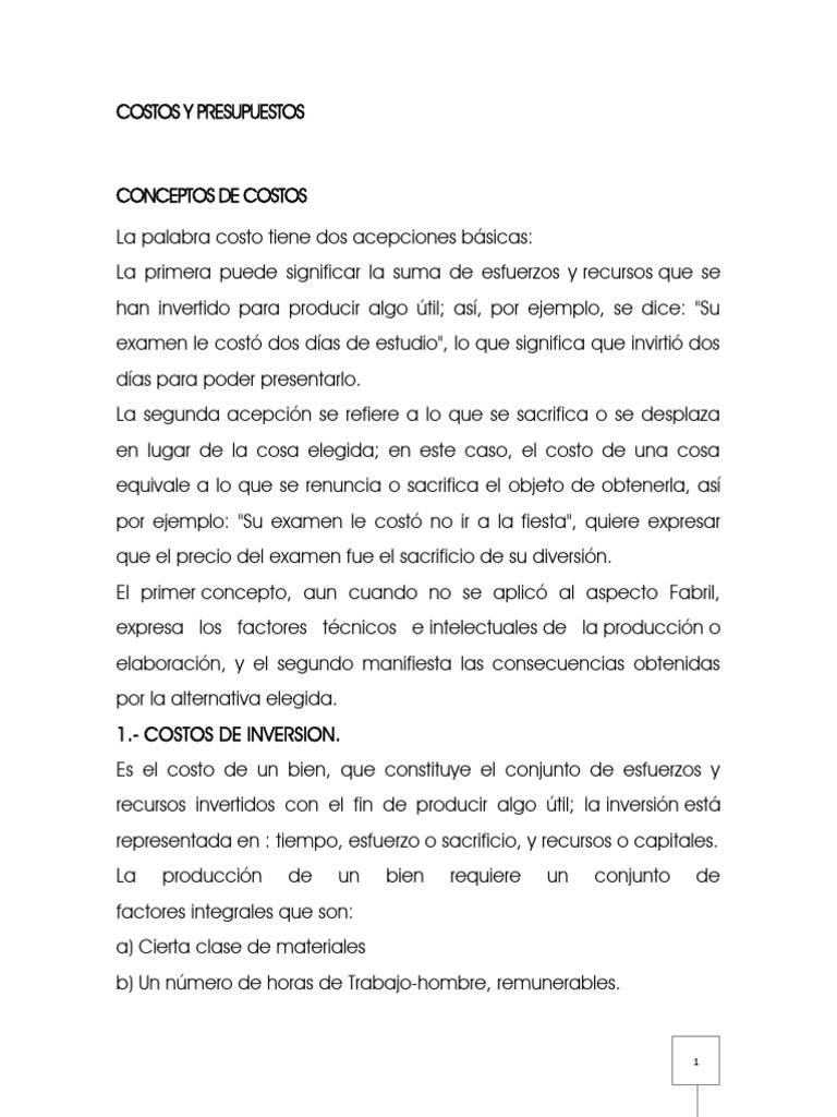 Conceptos Clave de Costos y Presupuestos | PDF | Presupuesto | Costo