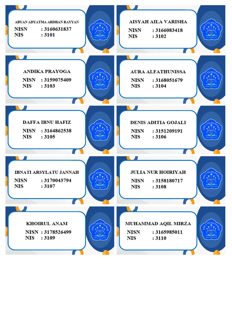 Contoh Label Nama dan NISN Raport | PDF | Sports & Recreation