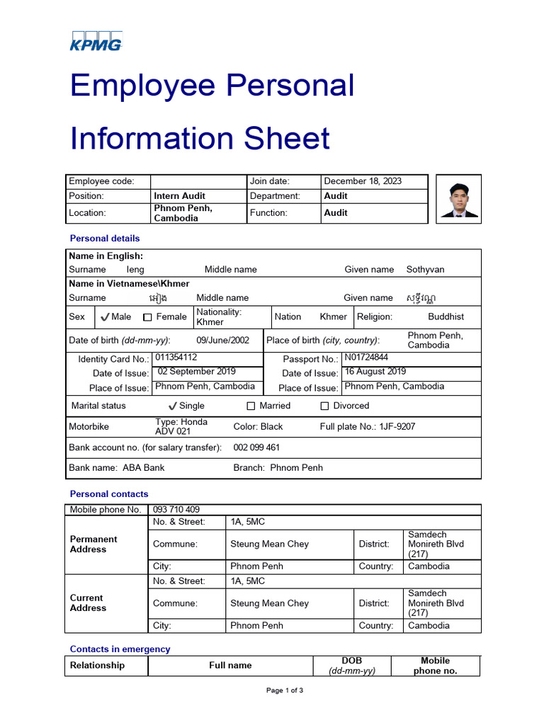 Employee Information Sheet Template | PDF | Democratic Kampuchea ...