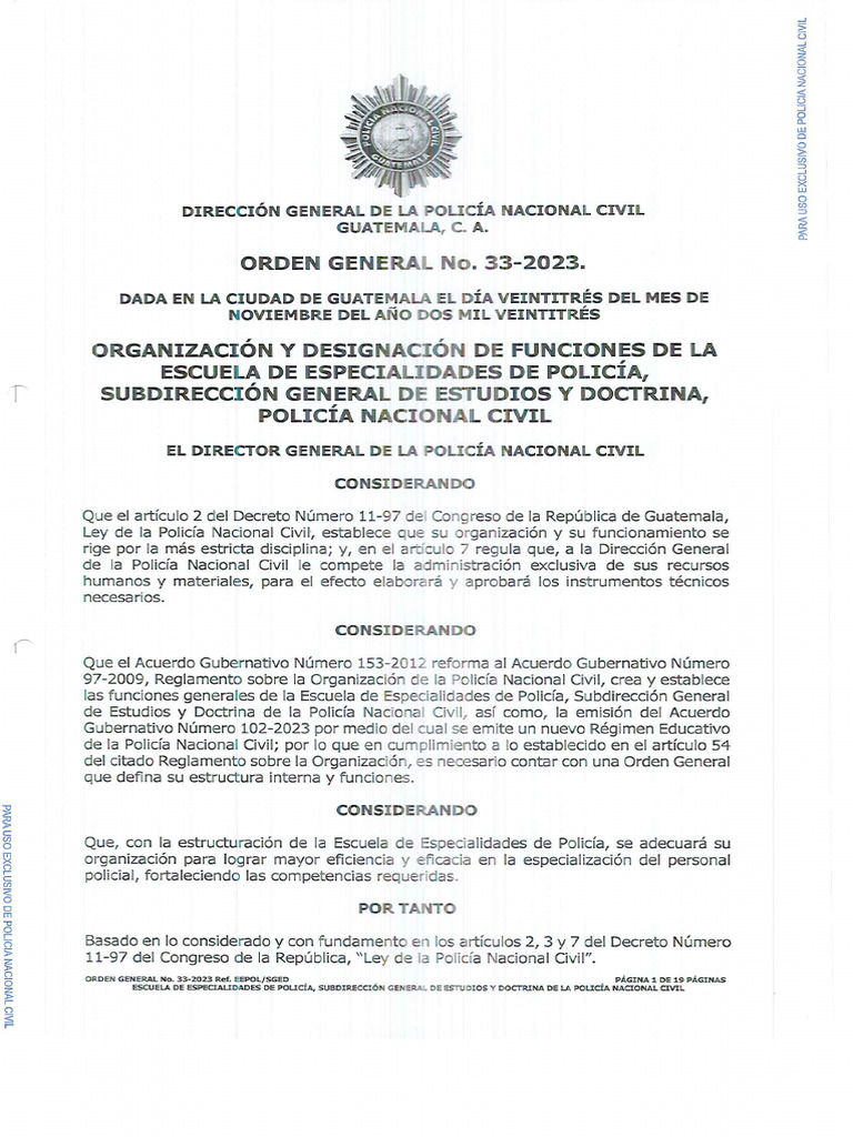 OG. 33-2023 ESCUELA ESPECIALIDADES -SGED | PDF