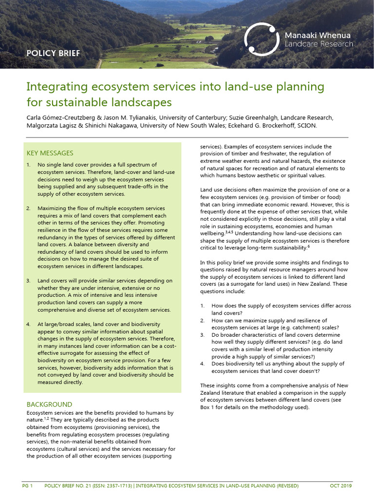 Ecosystem Services in Land-Use Planning | PDF | Ecosystem | Biodiversity