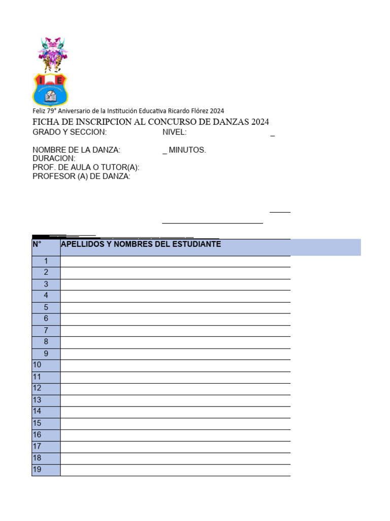 Inscripción Concurso de Danzas 2024 | PDF