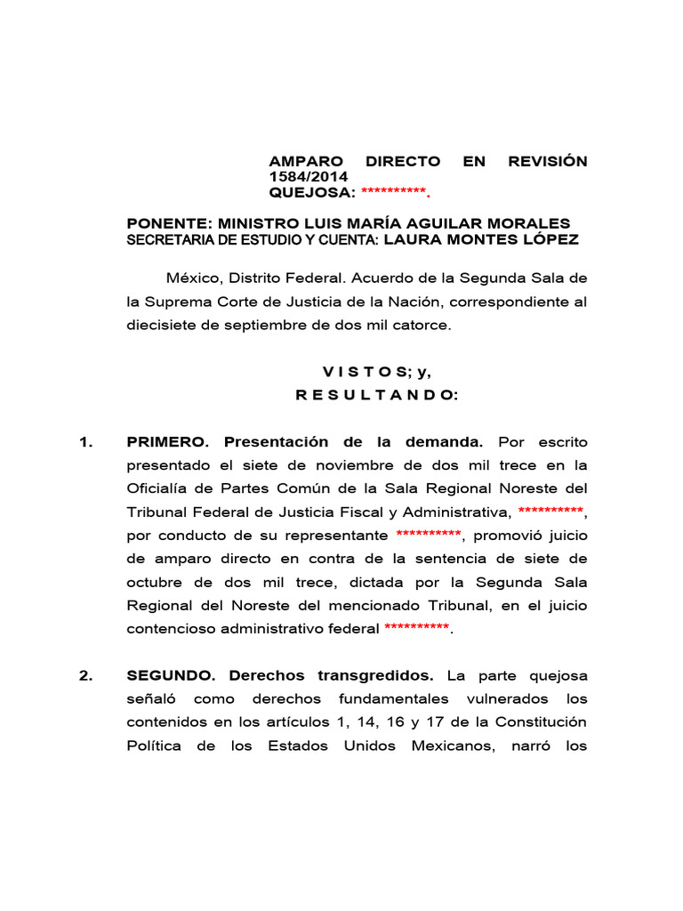 Amparo Directo en Revisión 1584/2014 | PDF | Caso de ley | Sentencia (ley)