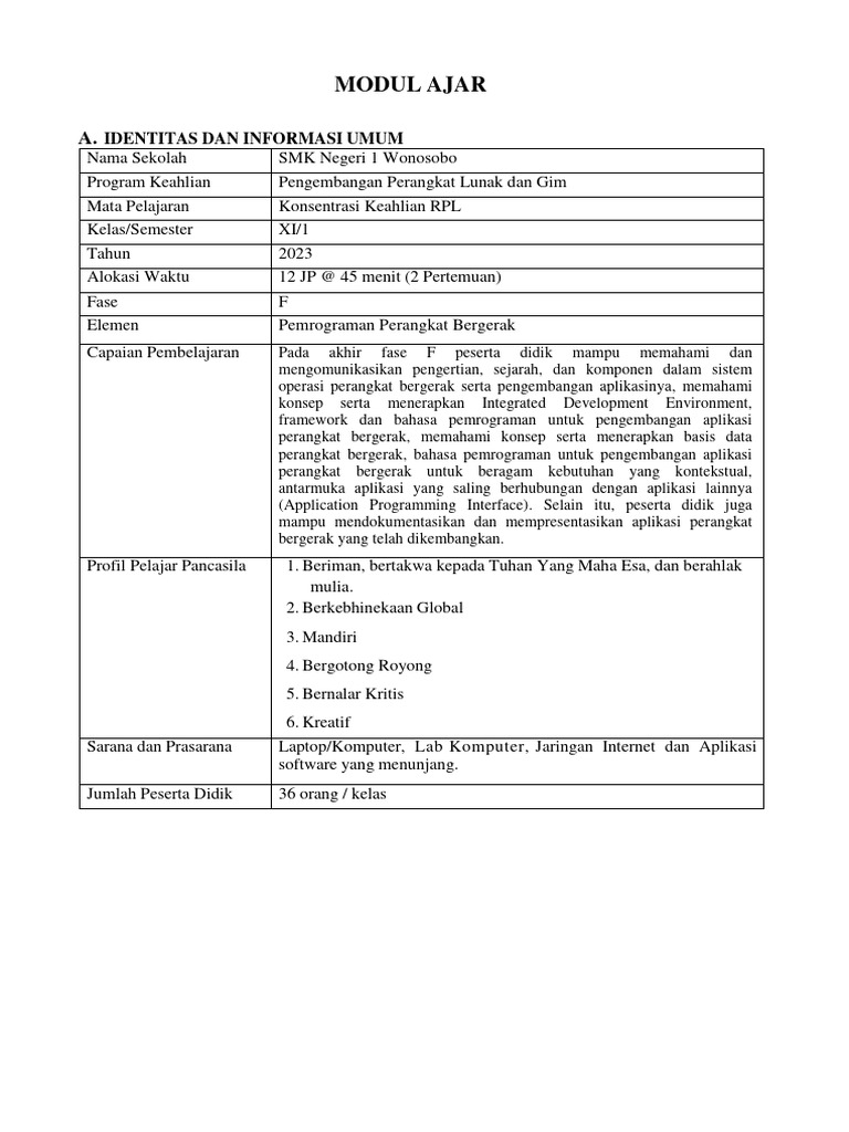 Modul Pembelajaran Pemrograman Mobile | PDF