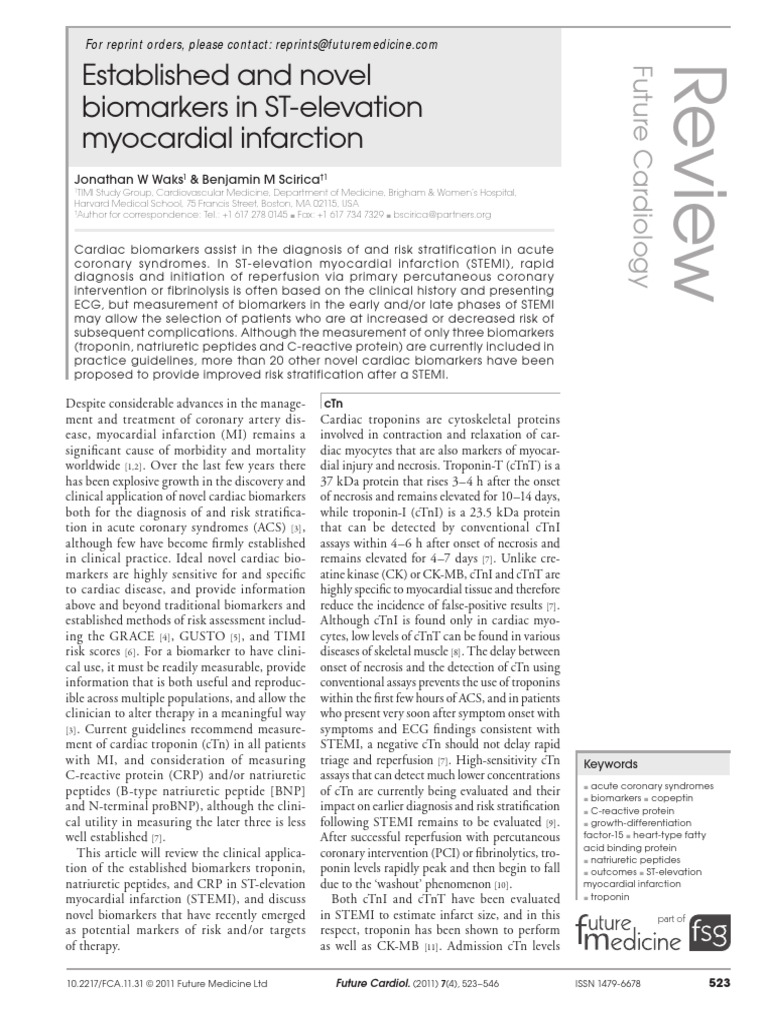 Biomarkers in ST-Elevation Myocardial Infarction | PDF | Myocardial ...