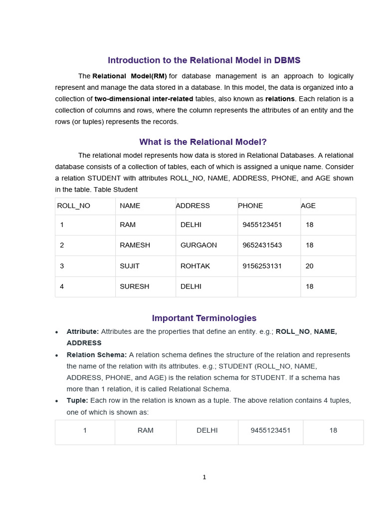 Relational Model in DBMS Unit2 | PDF | Relational Database | Relational ...